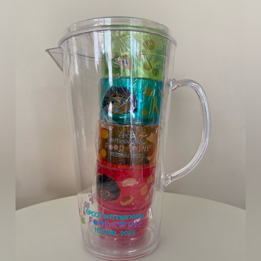 Disney Epcot Food & Wine Festival 2023 Encanto Plastic Pitcher & 4 Cups